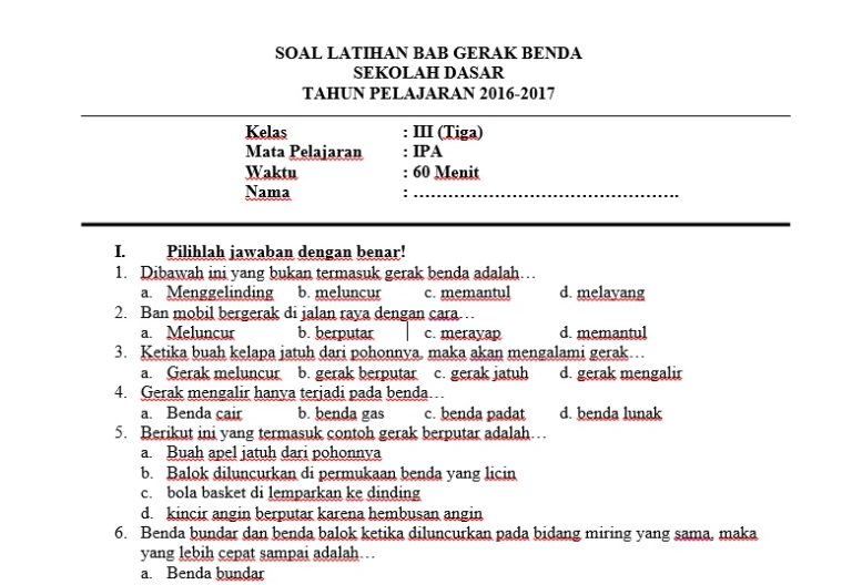 Mari Bergerak! Mengenal Gerak Benda di Sekitar Kita (IPA Kelas 3 SD)