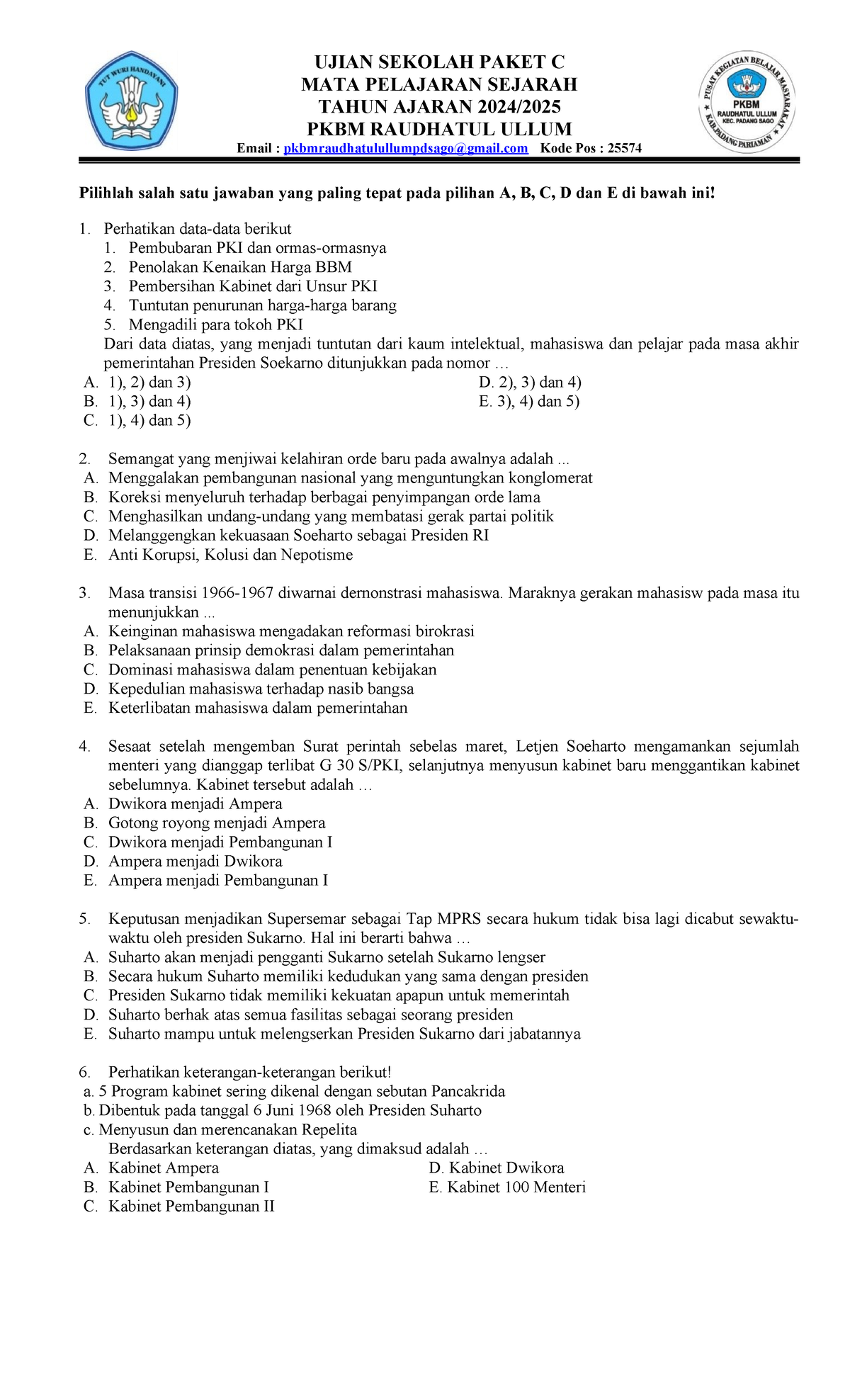 Ujian Sekolah Paket C Soal Sejarah Tahun Ajaran 2023 - Studocu