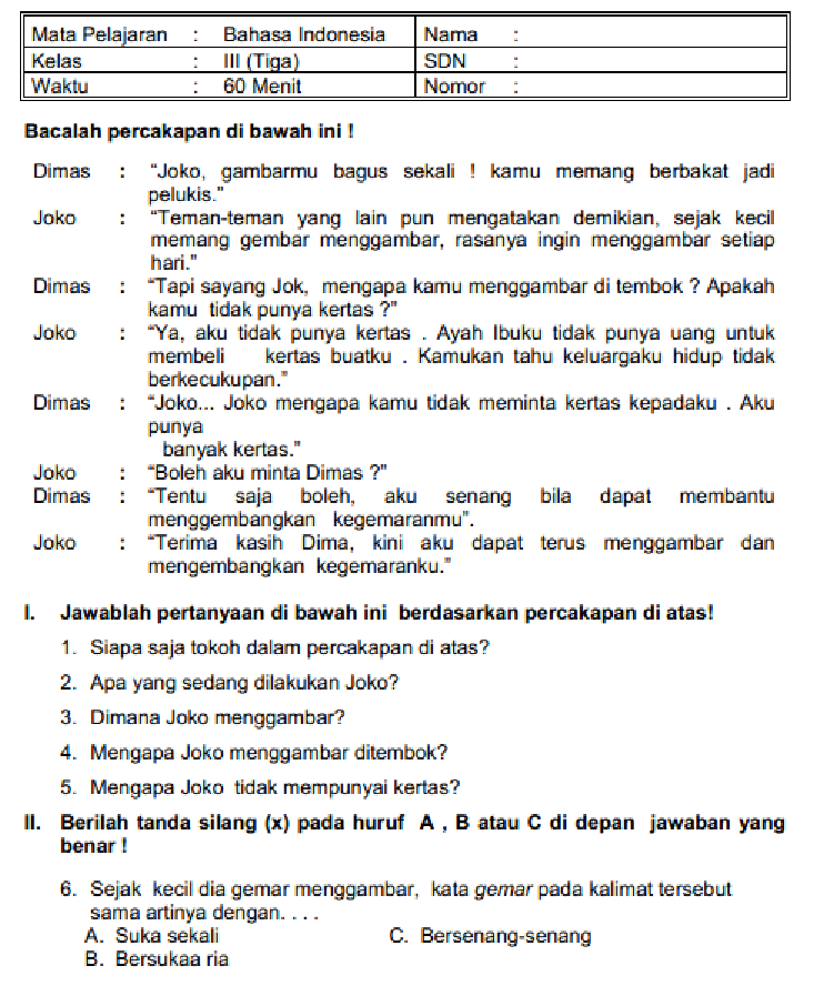 Soal Ujian Bahasa Indonesia Kelas 4 - Dunia Sosial