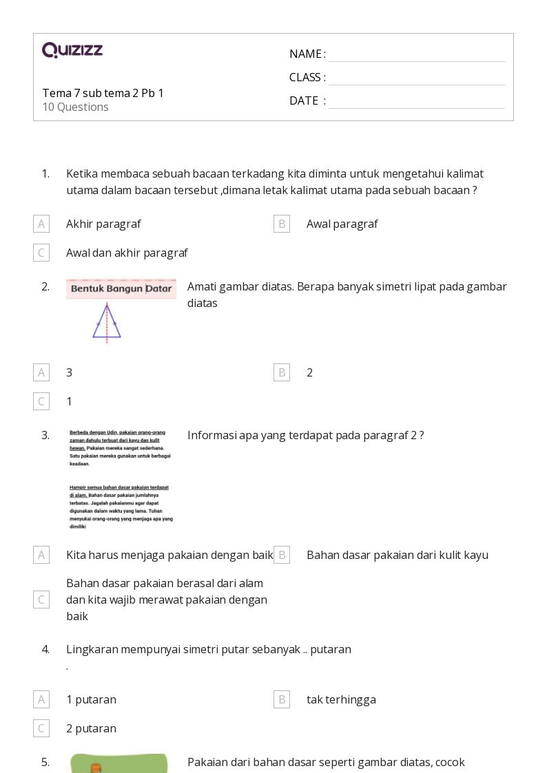 50 lembar kerja Garis Simetri untuk Kelas 3 di Quizizz Gratis