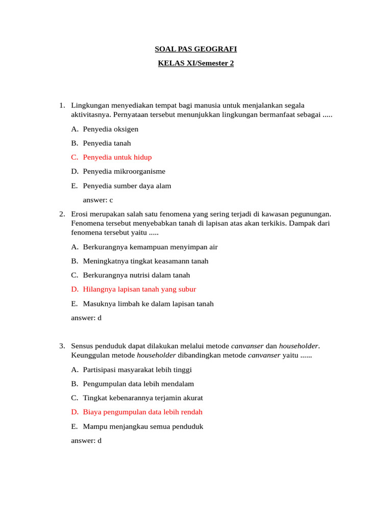 Soal PAS Geografi Kelas XI Semester 2 PDF