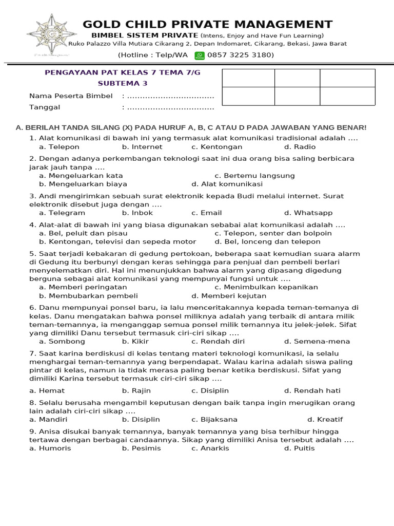 Soal Kelas 3 Tema 7 Sub 3 PDF