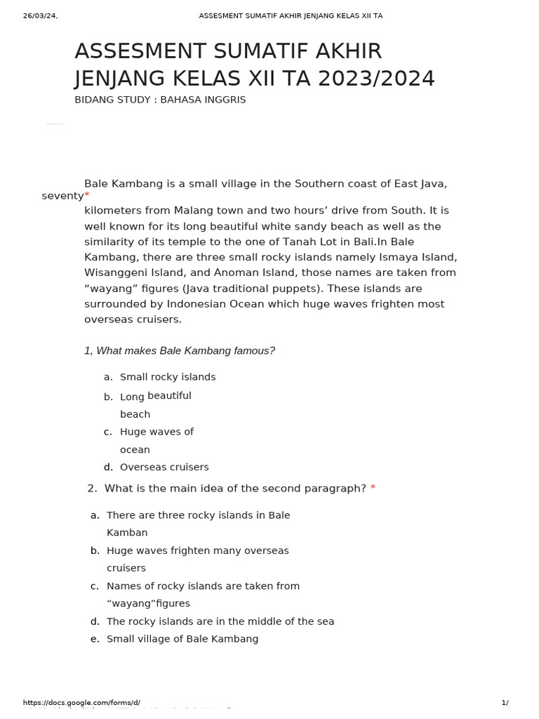 Assessment Kelas XII Bahasa Inggris 2023 2024 PDF