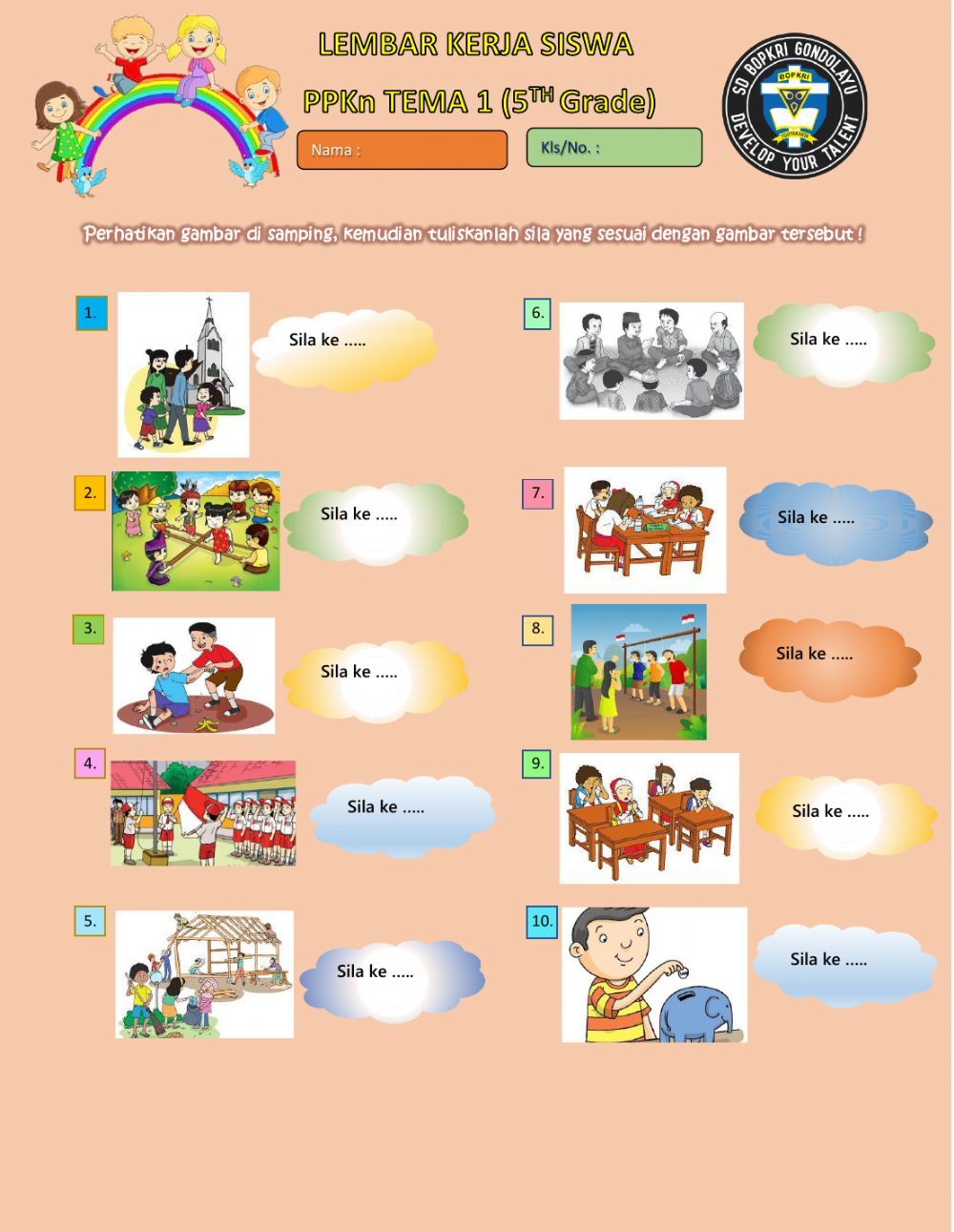 Penerapan nilai sila pancasila worksheet Book activities Worksheets