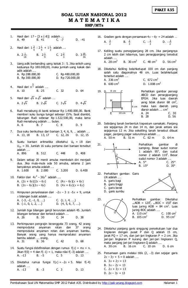 Kumpulan Soal Un Matematika Smp Dan Pembahasannya Pdf Dalchaebi