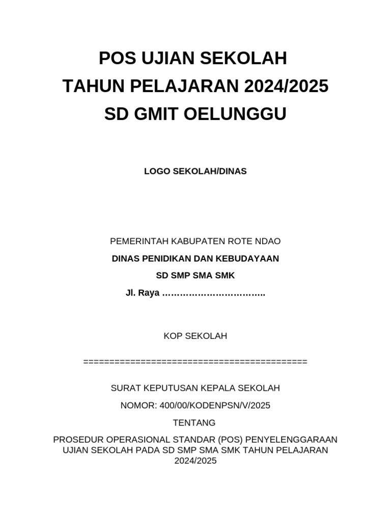 POS Ujian Sekolah 2024 2025 SD SMP SMA PDF