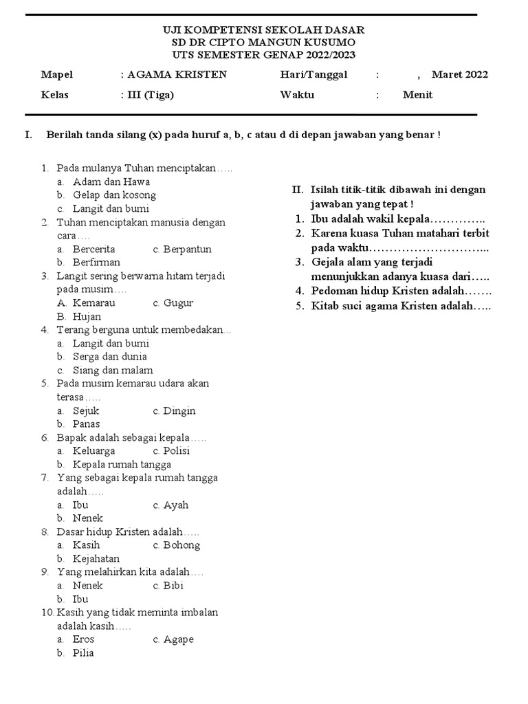Memahami Iman Sejak Dini Panduan Soal Agama Kristen untuk Kelas 3 SD