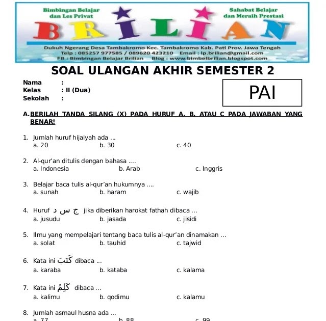 3 Contoh Soal Agama Agma Kristen Kelas 2 SD Semester 2 yang Jarang Diketahui