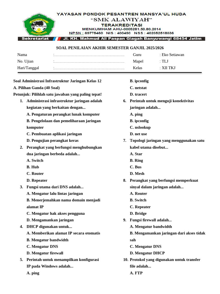 Administrasi Infrastruktur Jaringan Kelas 12 PDF