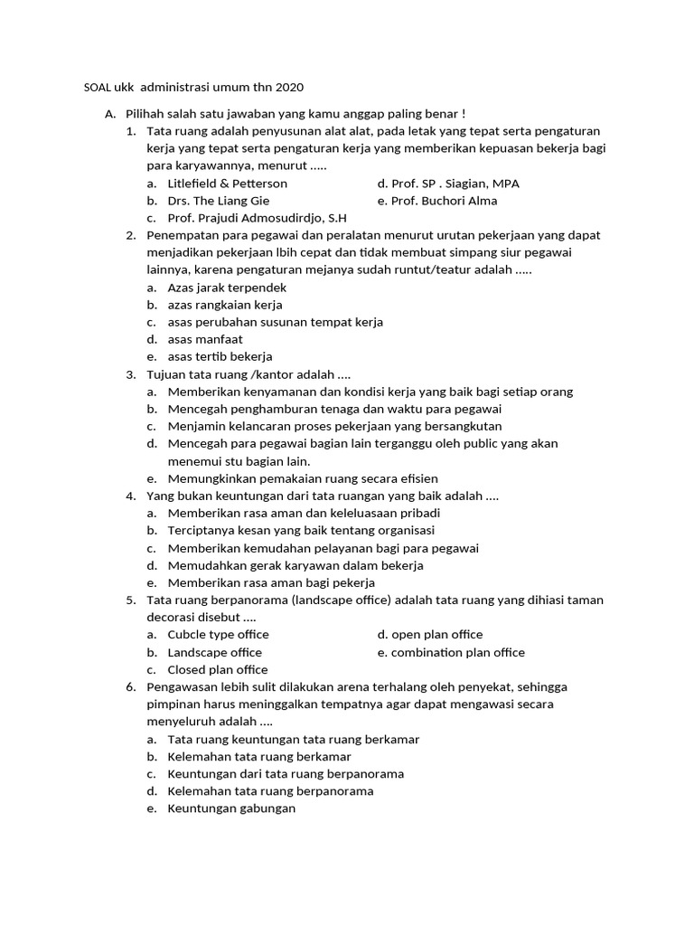Soal UKK Administrasi Umum 2020 PDF