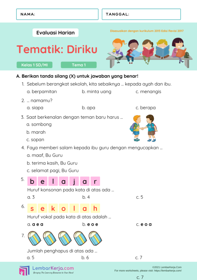 5 Soal Tema 1 Kelas 1 Subtema 3 Paling Dicari Guru dan Orang Tua Tahun 2026