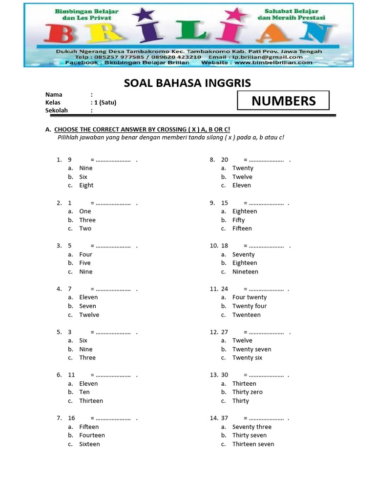 Asyiknya Belajar Angka Contoh Soal Numbers Kelas 1 SD yang Menyenangkan