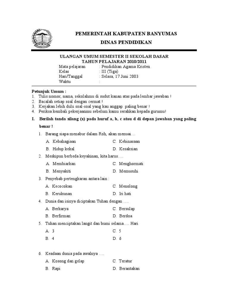 Persiapan Kenaikan Kelas Contoh Soal Ujian Agama Kelas 2 SD Semester 2