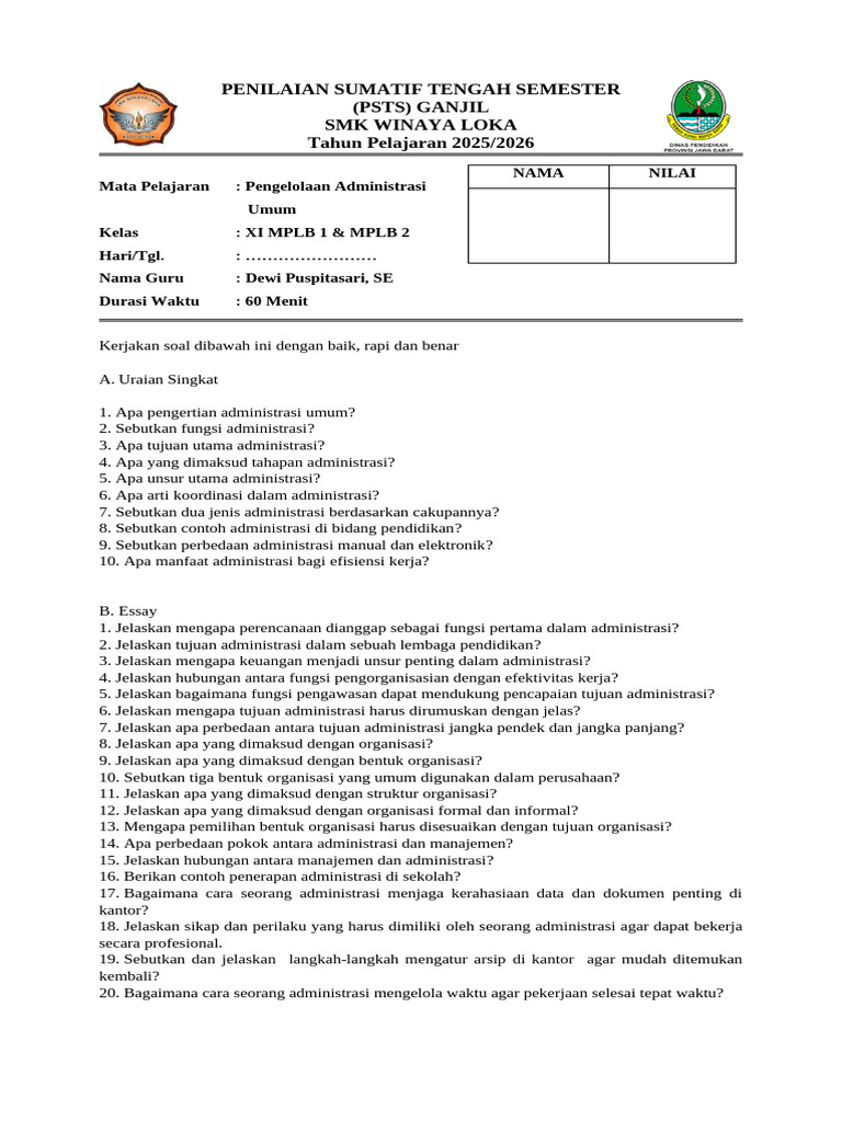 Penilaian Administrasi Umum SMK 2025 2026 PDF