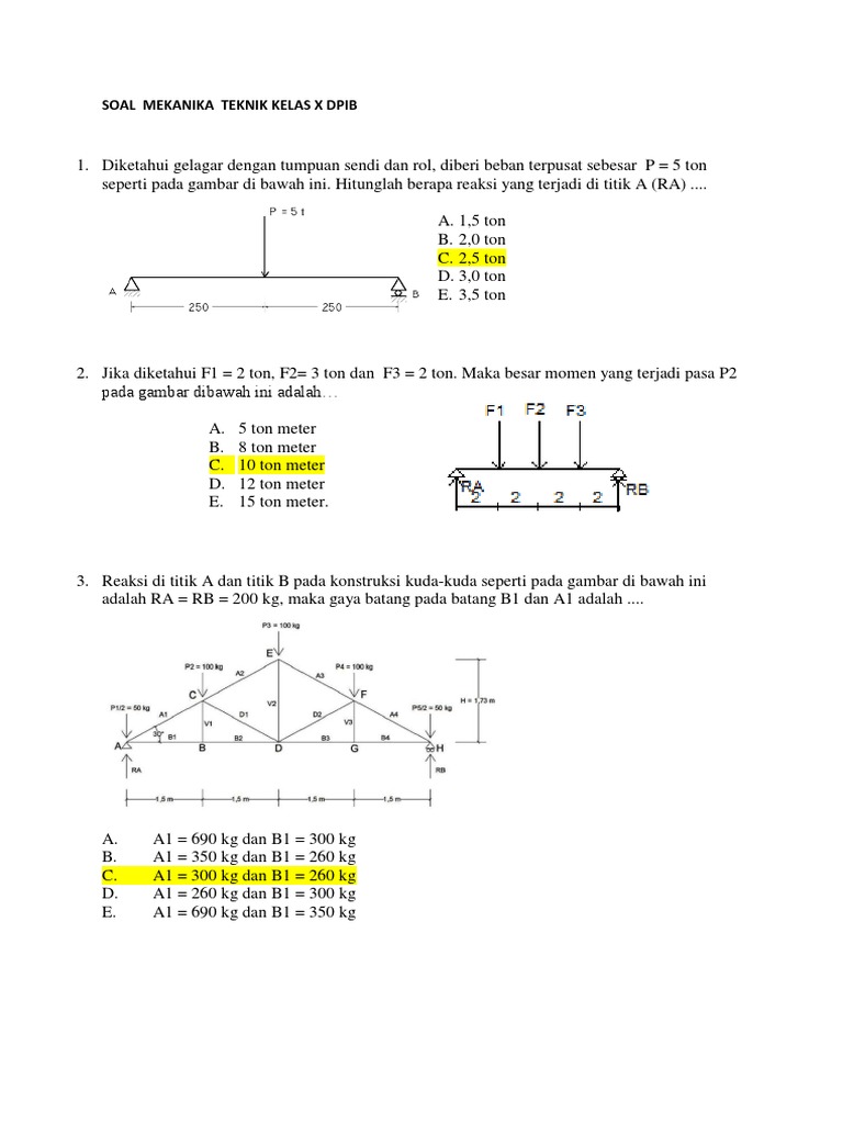 Soal Mekanika Teknik Kelas X DPIB PDF