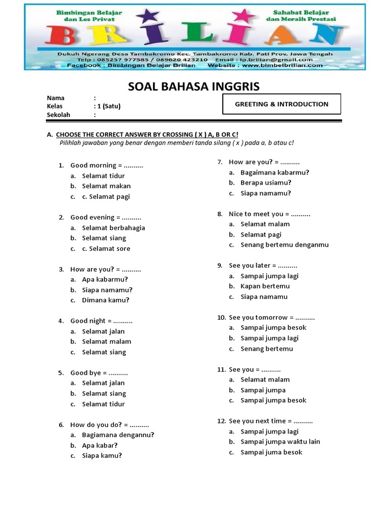 7 Contoh Soal Lomba Bahasa Inggris Tingkat SD Kelas 1 yang Wajib Tahu Sebelum Kompetisi