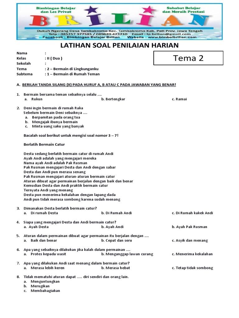 7 Contoh Soal SD Kelas 2 Tema 2 Ternyata Bisa Mengasah Logika Anak Sejak Dini