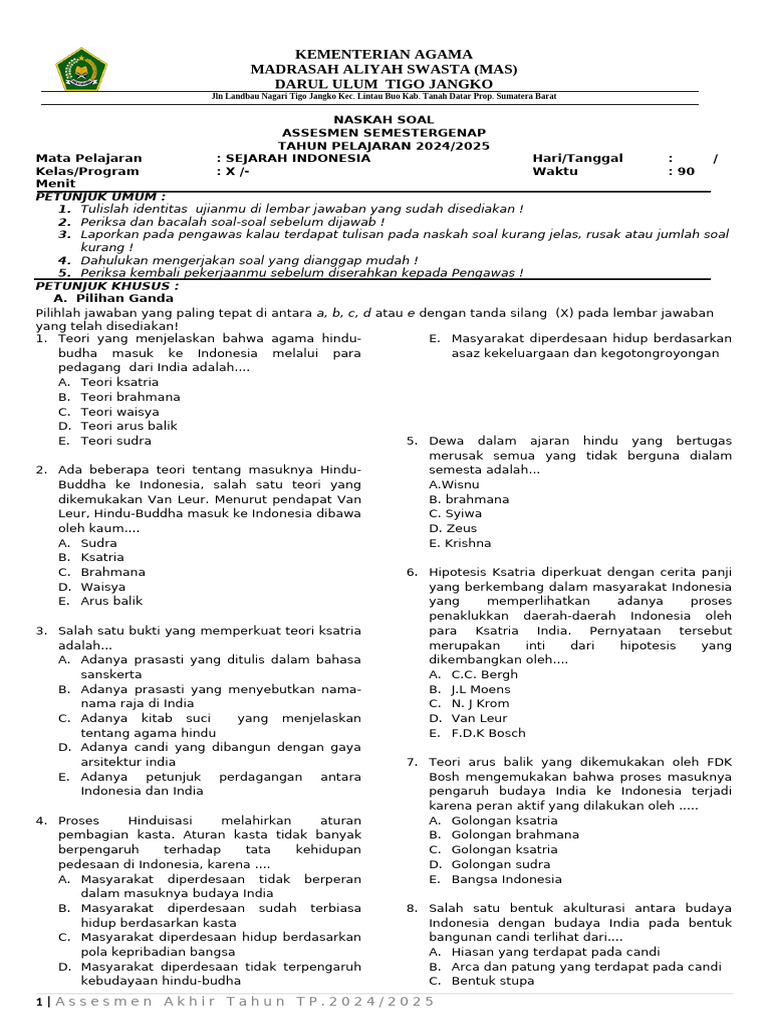 7 Contoh Soal Sejarah Indonesia Kelas X Semester 2 Beserta Jawabannya Lomba 17 Agustus