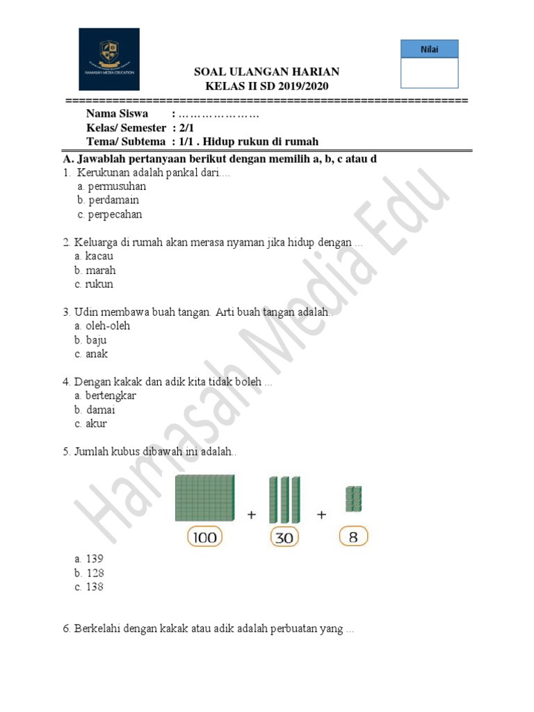 7 Contoh Soal Tema 1 Subtema 1 Kelas 2 yang Wajib Dikuasai Sebelum Ujian Semester 1