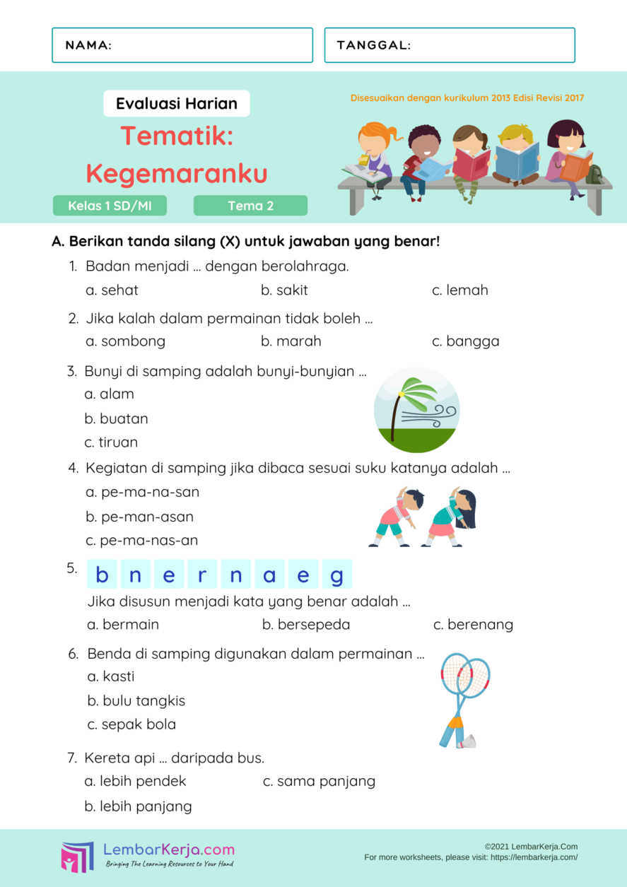 7 Contoh Soal Tema 2 Kegemaranku Kelas 1 SD yang Wajib Diketahui Sebelum Ujian
