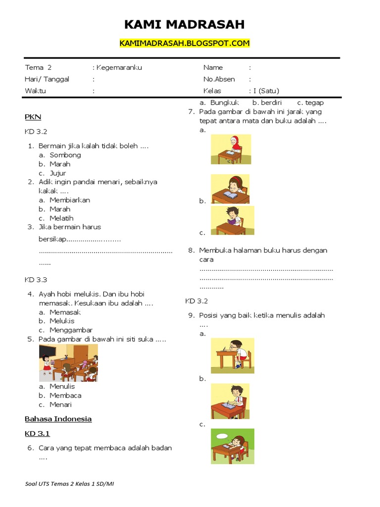 7 Contoh Soal Tema 2 Kelas 1 SD UTS Ternyata Sering Keluar, Wajib Dipelajari Sebelum Terlambat
