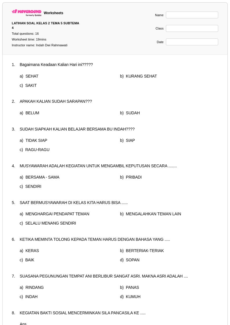 Rahasia! 5 Contoh Soal Kelas 2 Tema 5 Subtema 4 Bikin Anak Paham Cepat Sebelum Ujian
