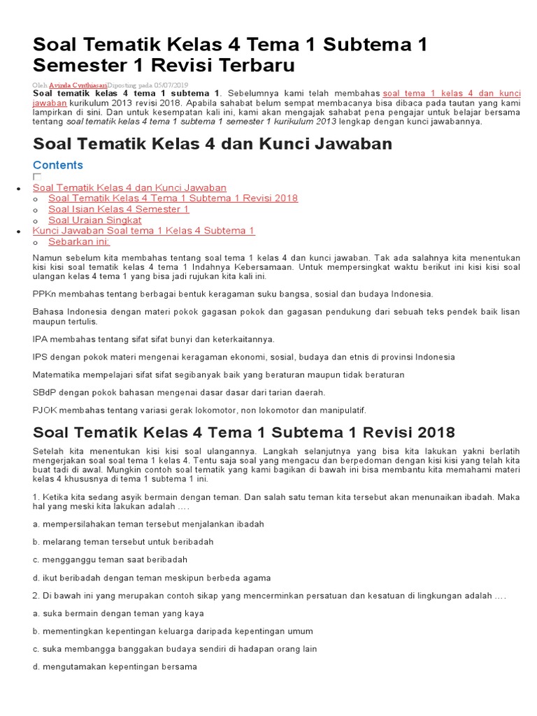 Rahasia Menguasai Contoh Soal Tema 1 Subtema 1 Kelas 4 dalam 3 Langkah Mudah Mengejutkan