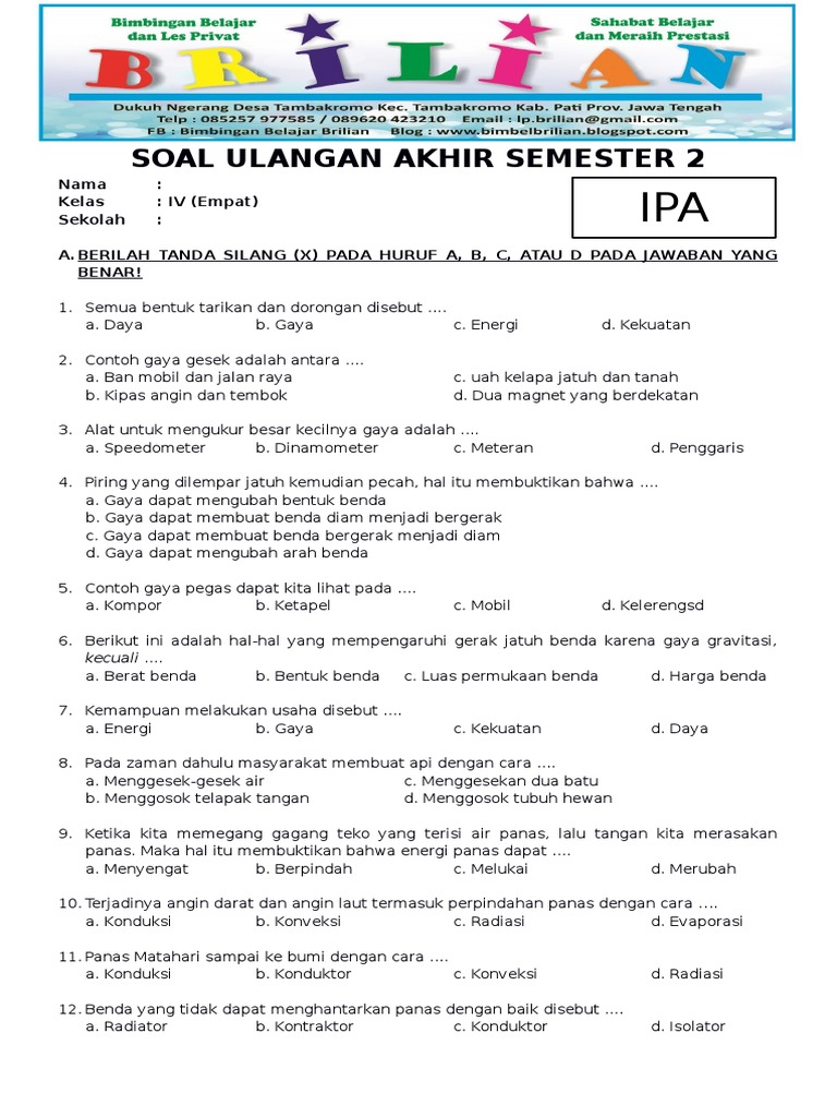 Terbukti 10 contoh soal sd kelas 4 semester 2 ipa yang Wajib Dikuasai Sebelum Ujian