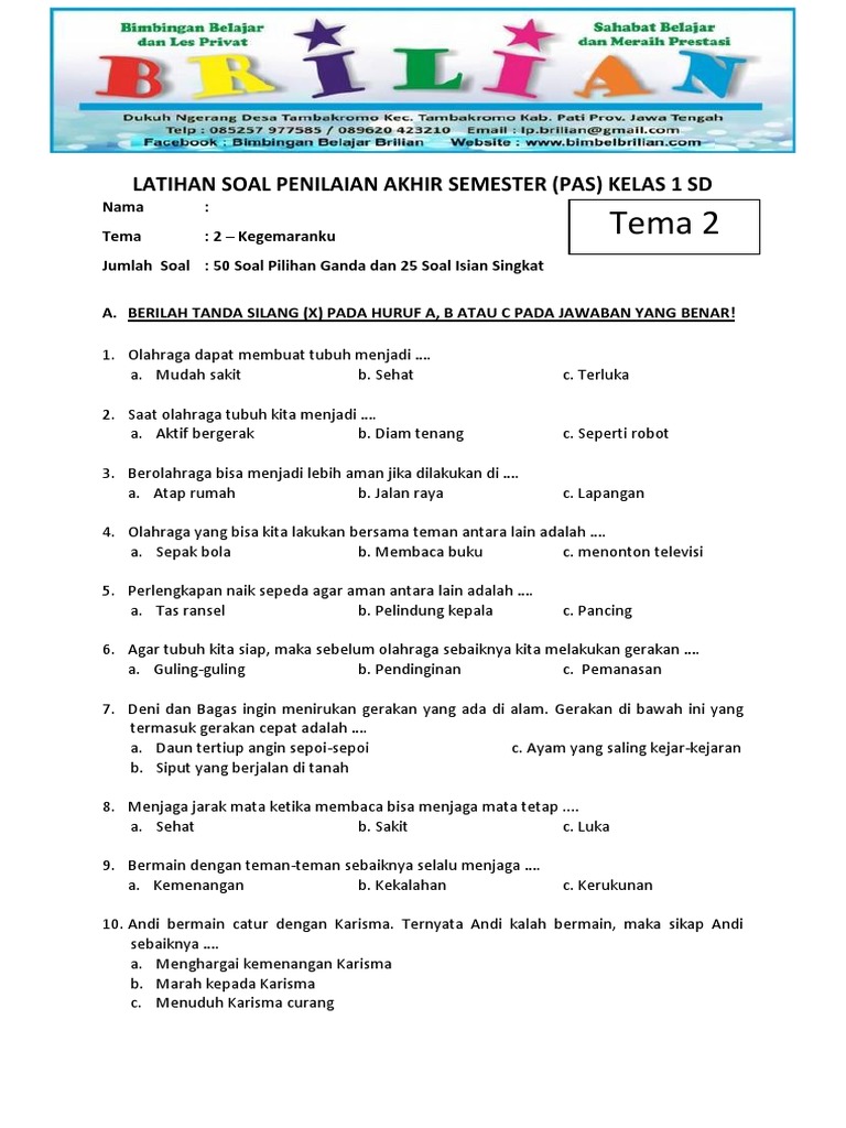 Terbukti! 7 Contoh Soal Tema 2 Kelas 1 yang Bikin Anak Sukses di 2026 Sebelum Salah Paham