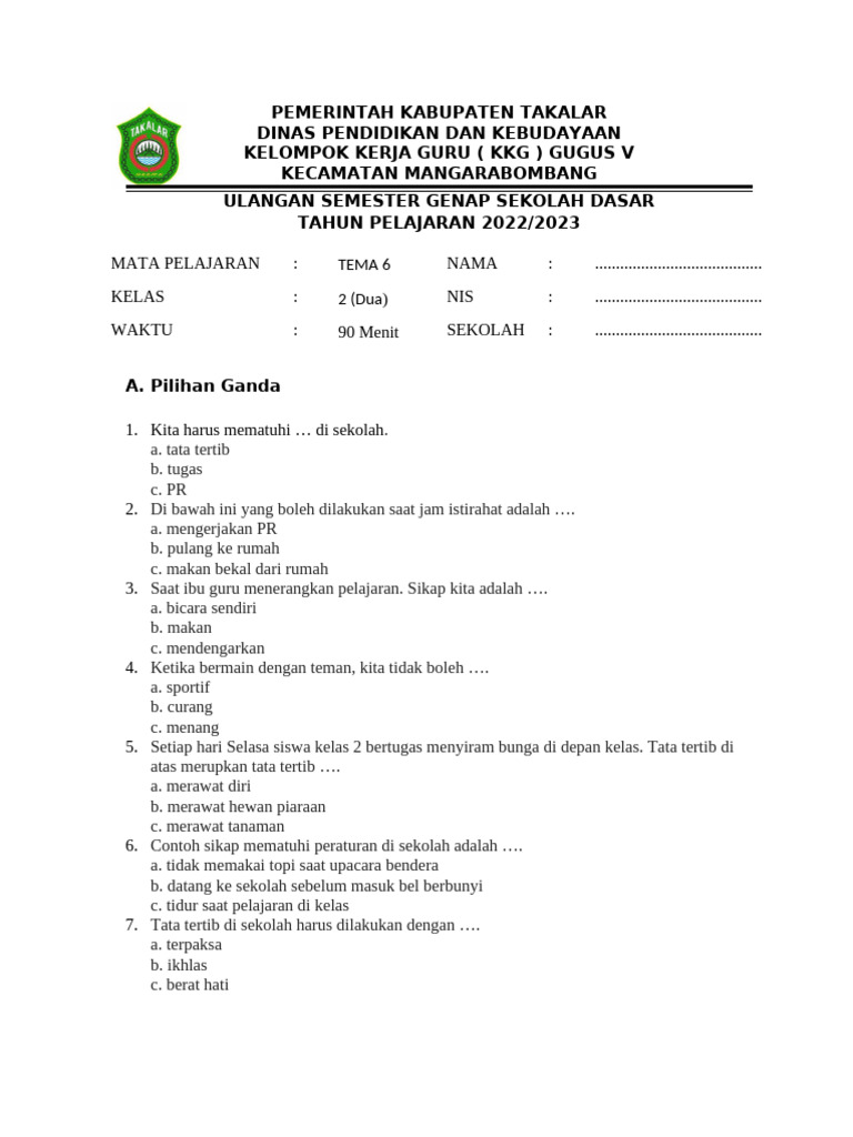 Terbukti Efektif 7 Contoh Soal Kelas 2 Tema 6 Doc yang Wajib Dipelajari Sebelum Ujian 2026