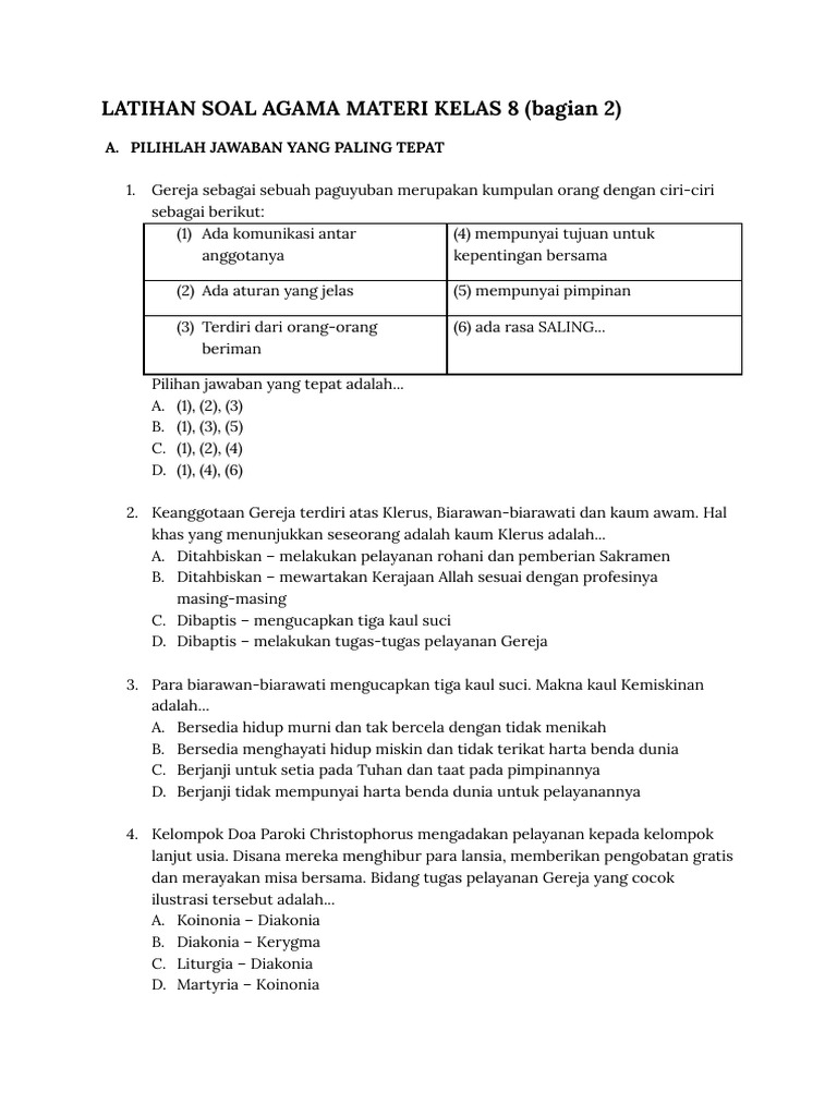 Latihan Soal Agama Kelas 8 Bagian 2 PDF Latihan Soal Agama Kelas 8 Bagian 2 PDF