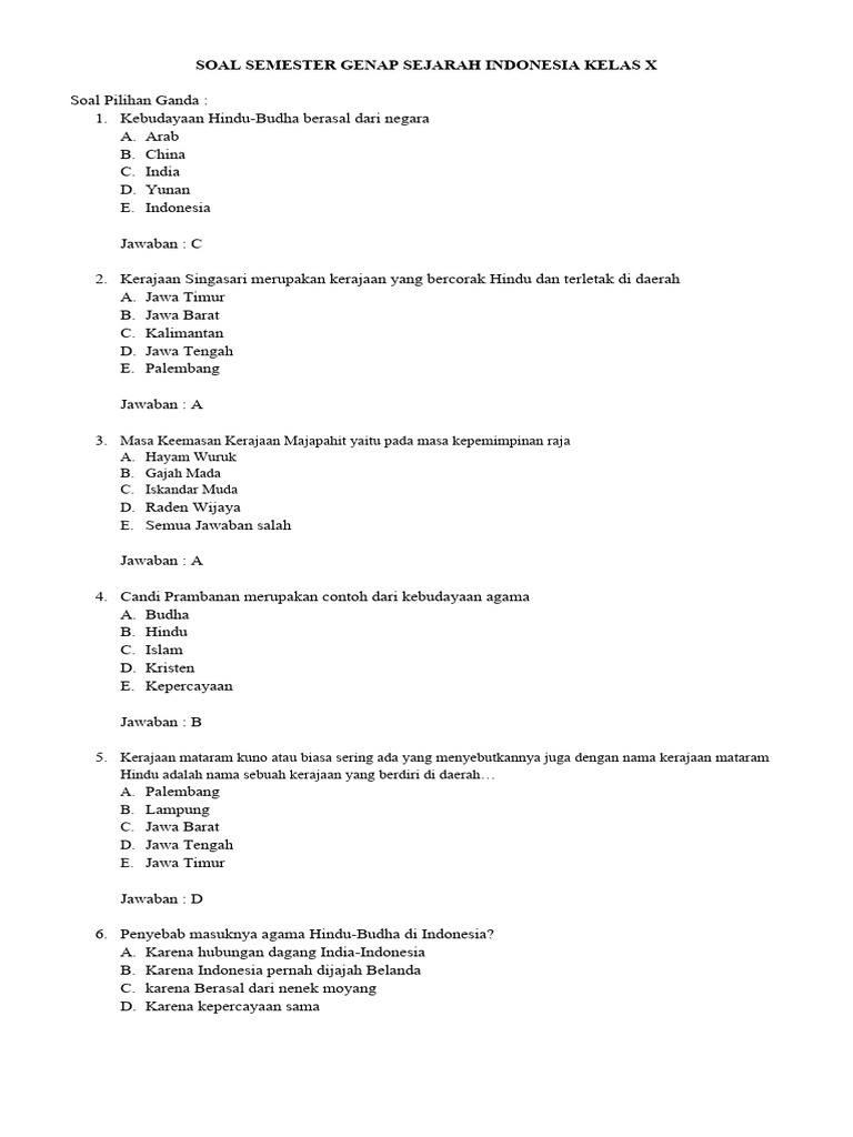 Terungkap! 5 Contoh Soal Sejarah Indonesia Kelas X Semester 2 yang Wajib Kuasai Ujian
