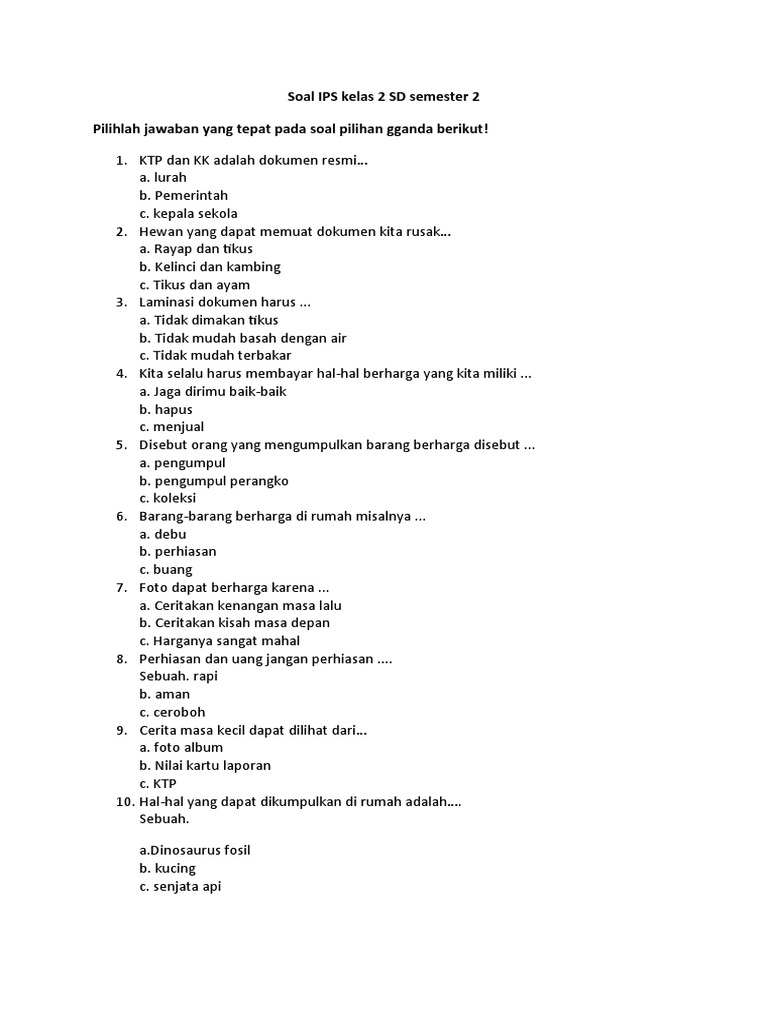 Soal IPS Kelas 2 SD Semester 2 PDF