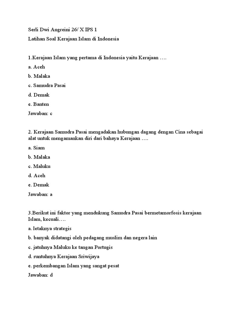 contoh soal sejarah indonesia kelas 10 semester 2 kerajaan islam contoh soal sejarah indonesia kelas 10 semester 2 kerajaan islam
