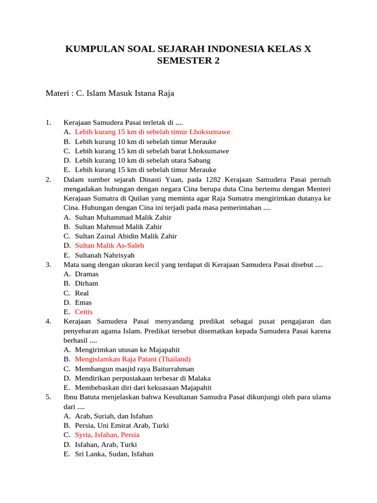 contoh soal sejarah indonesia kelas x bab 2