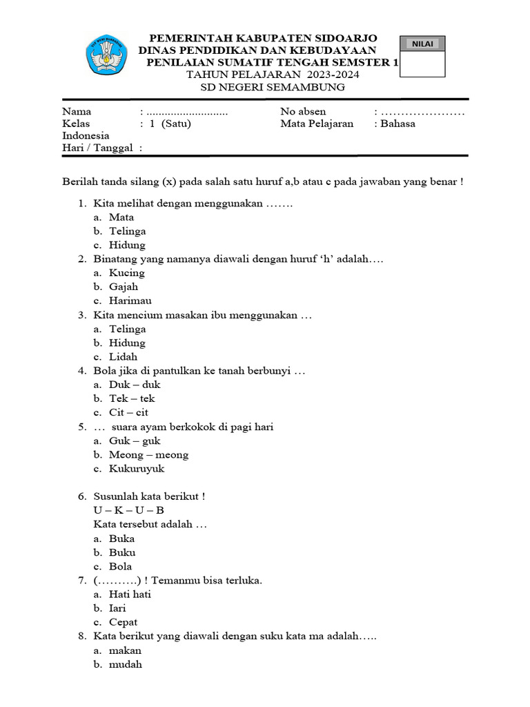 Rahasia Nilai Sempurna dengan Latihan Soal UTS Kelas 1 SD Semester 1 Terbaru