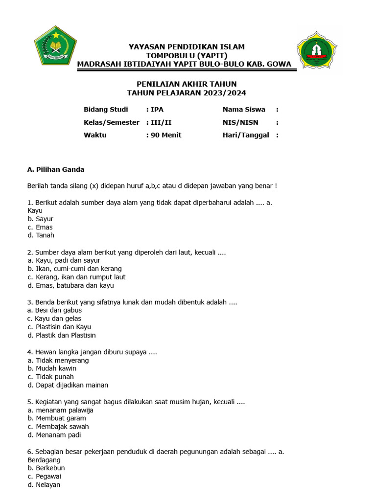 Rahasia Skor Sempurna Bocoran Soal PAT Kelas 3 Semester 2 yang Wajib Kamu Pelajari