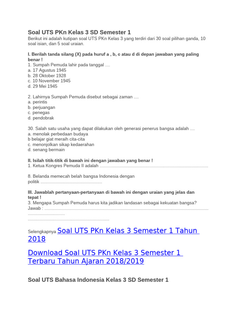 Rahasia Skor Sempurna Lewat Latihan Soal UTS Kelas 3 Semester 1 yang Wajib Dicoba