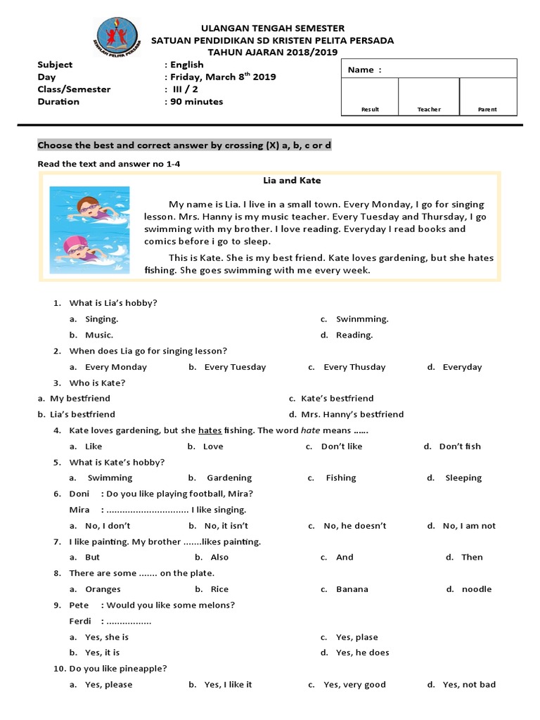Wajib Tahu! Bocoran soal bahasa inggris kelas 3 sd semester 1 kurikulum 2013 Terbaru